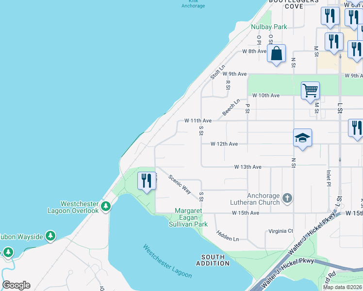 map of restaurants, bars, coffee shops, grocery stores, and more near 1732 West 12th Avenue in Anchorage