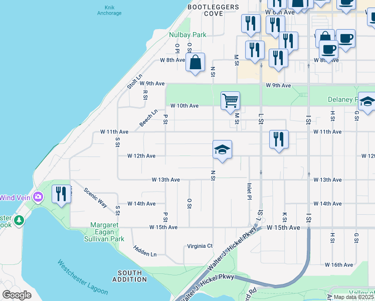 map of restaurants, bars, coffee shops, grocery stores, and more near 1342 West 12th Avenue in Anchorage