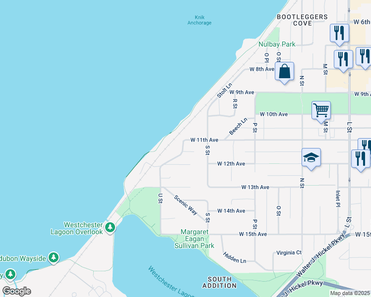 map of restaurants, bars, coffee shops, grocery stores, and more near 1729 West 11th Avenue in Anchorage