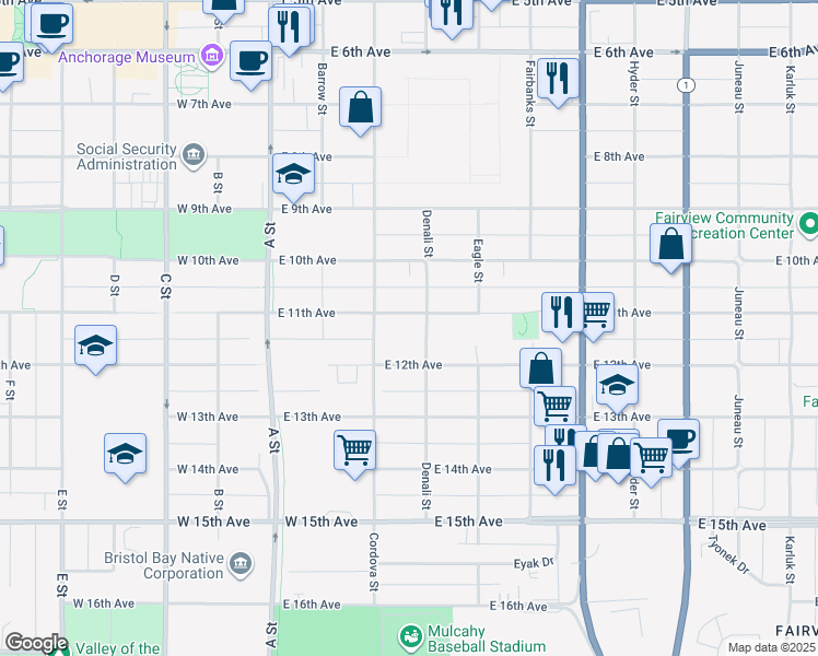 map of restaurants, bars, coffee shops, grocery stores, and more near in Anchorage