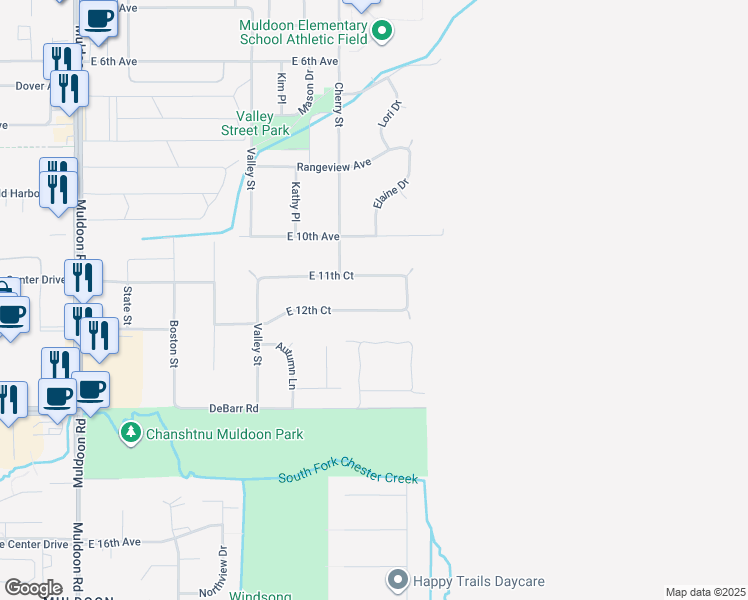map of restaurants, bars, coffee shops, grocery stores, and more near 8531 East 12th Court in Anchorage