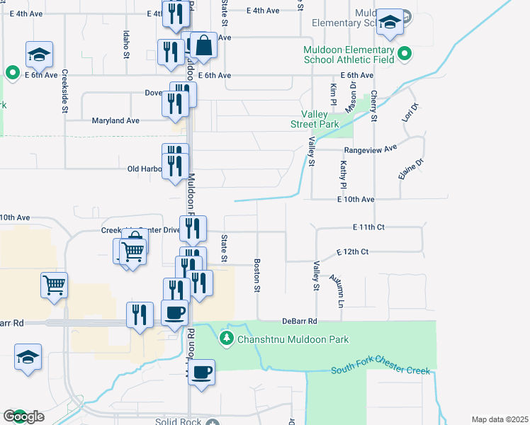 map of restaurants, bars, coffee shops, grocery stores, and more near 1011 Boston Street in Anchorage