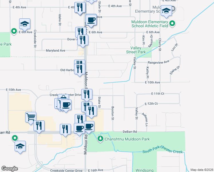 map of restaurants, bars, coffee shops, grocery stores, and more near 8024 E 10th Ave in Anchorage