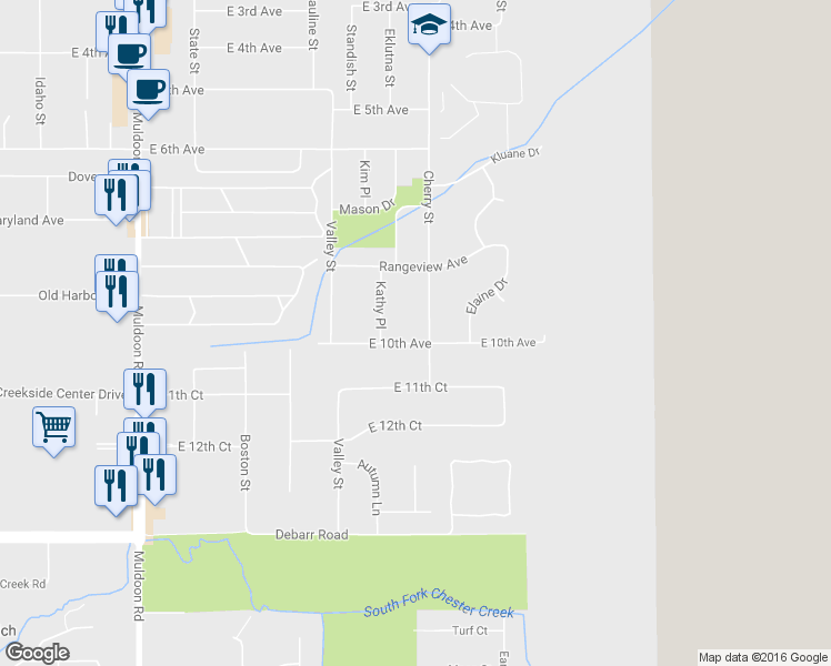 map of restaurants, bars, coffee shops, grocery stores, and more near 8421 East 10th Avenue in Anchorage