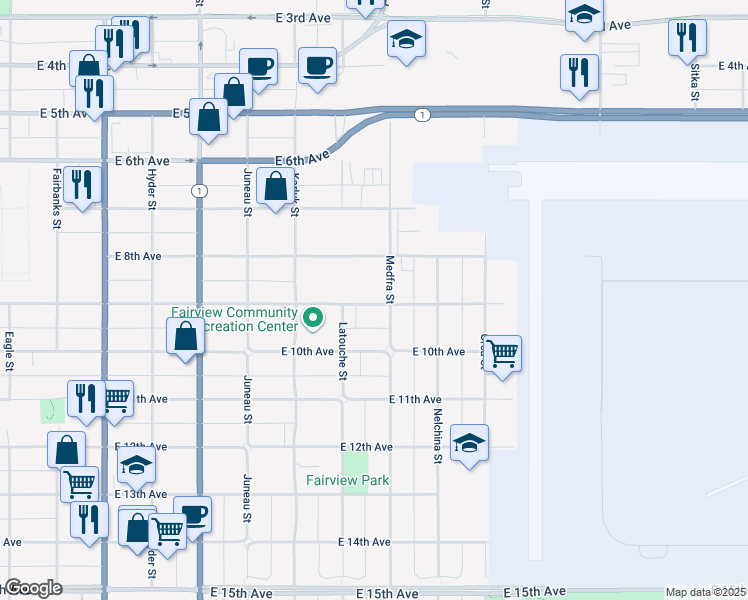 map of restaurants, bars, coffee shops, grocery stores, and more near 900 Medfra Street in Anchorage
