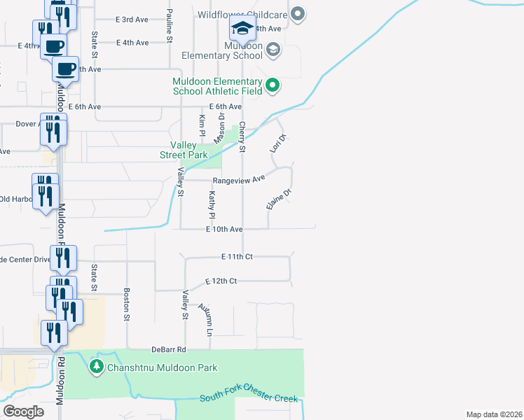 map of restaurants, bars, coffee shops, grocery stores, and more near 8525 East 10th Avenue in Anchorage