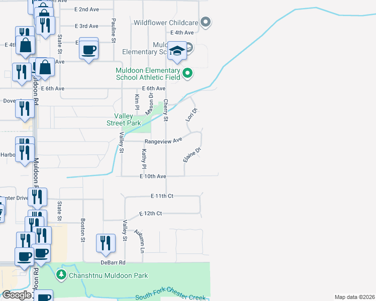 map of restaurants, bars, coffee shops, grocery stores, and more near 8525 Rangeview Avenue in Anchorage