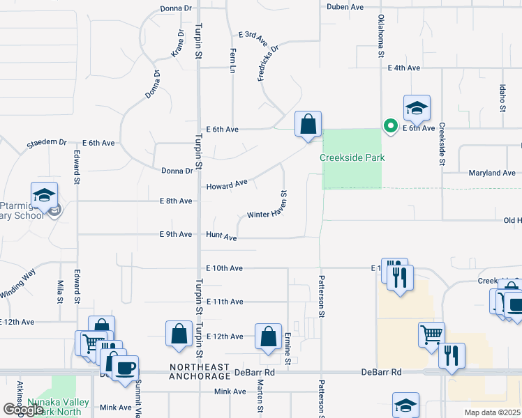 map of restaurants, bars, coffee shops, grocery stores, and more near 748 Winter Haven Street in Anchorage