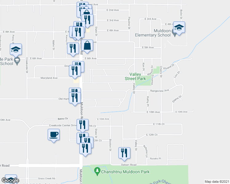 map of restaurants, bars, coffee shops, grocery stores, and more near 705 Muldoon Road in Anchorage