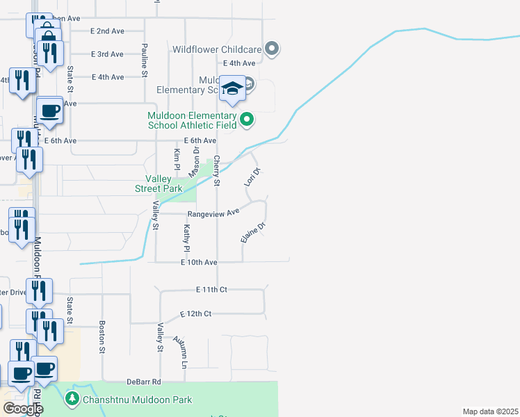 map of restaurants, bars, coffee shops, grocery stores, and more near 814 Elaine Drive in Anchorage