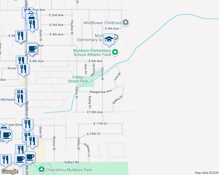 map of restaurants, bars, coffee shops, grocery stores, and more near 8525 Rangeview Avenue in Anchorage
