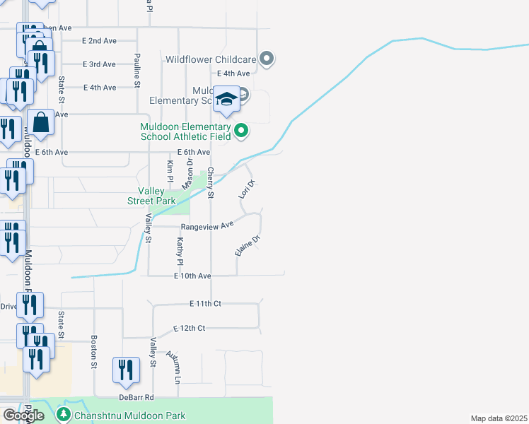 map of restaurants, bars, coffee shops, grocery stores, and more near 814 Elaine Drive in Anchorage