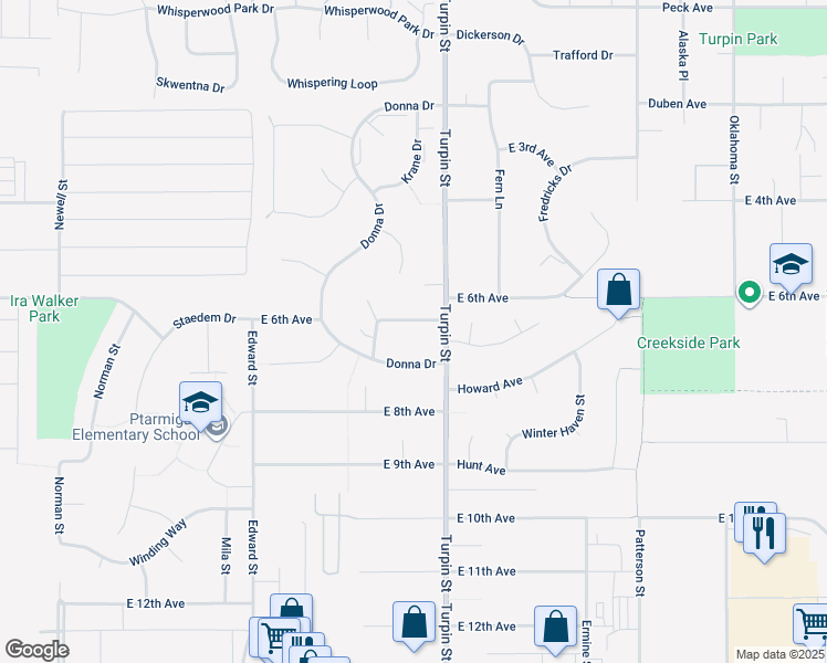 map of restaurants, bars, coffee shops, grocery stores, and more near 6612 East 6th Avenue in Anchorage