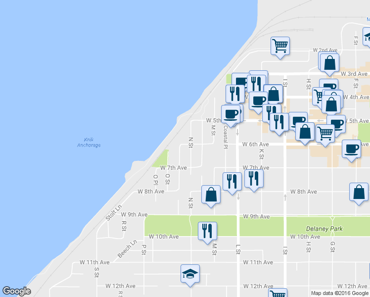 map of restaurants, bars, coffee shops, grocery stores, and more near in Anchorage
