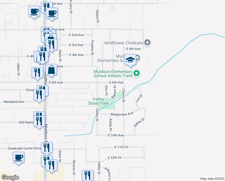 map of restaurants, bars, coffee shops, grocery stores, and more near 618 Mason Drive in Anchorage