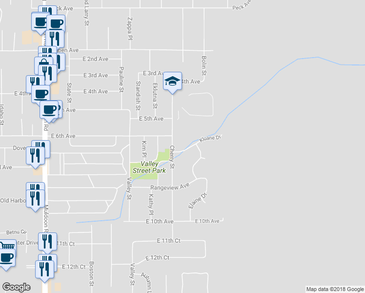 map of restaurants, bars, coffee shops, grocery stores, and more near 8521 Kluane Drive in Anchorage