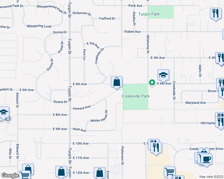 map of restaurants, bars, coffee shops, grocery stores, and more near 7031 Howard Avenue in Anchorage