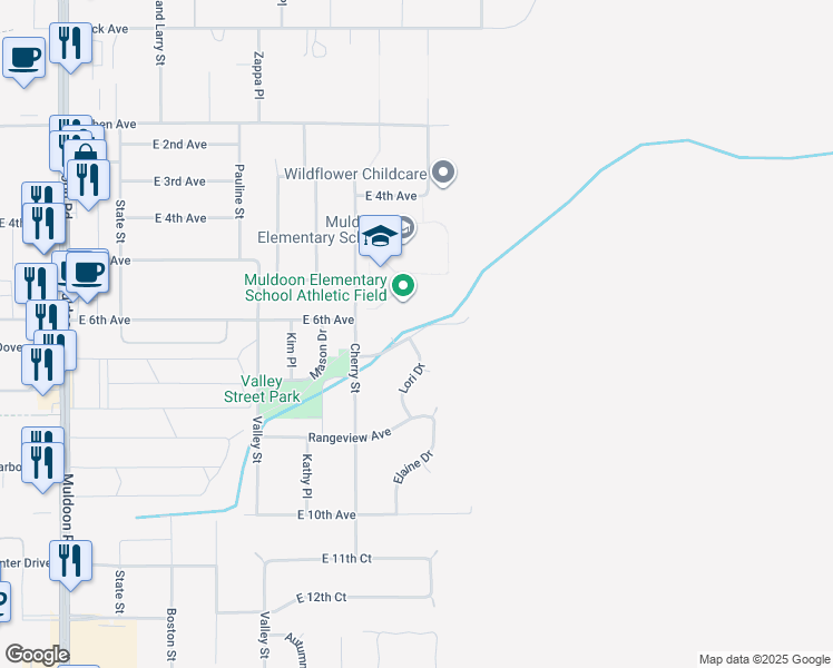map of restaurants, bars, coffee shops, grocery stores, and more near 601 Lori Drive in Anchorage