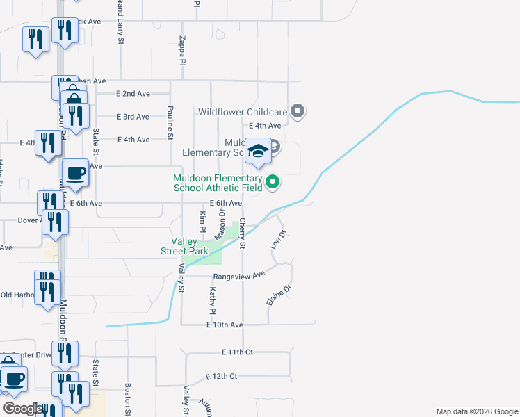 map of restaurants, bars, coffee shops, grocery stores, and more near 8521 Kluane Drive in Anchorage