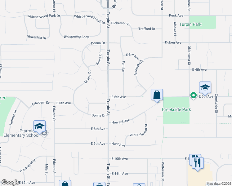 map of restaurants, bars, coffee shops, grocery stores, and more near 620 Princess Circle in Anchorage