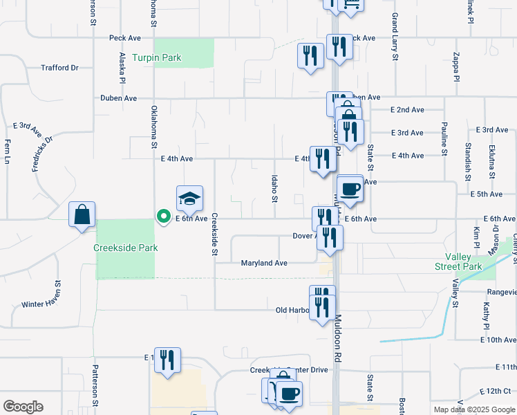 map of restaurants, bars, coffee shops, grocery stores, and more near 7536 East 4th Avenue in Anchorage