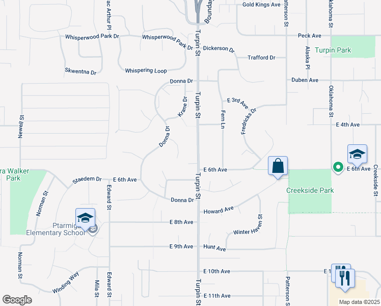 map of restaurants, bars, coffee shops, grocery stores, and more near 434 Turpin Street in Anchorage