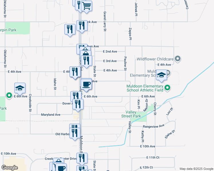 map of restaurants, bars, coffee shops, grocery stores, and more near 8100 East 5th Avenue in Anchorage