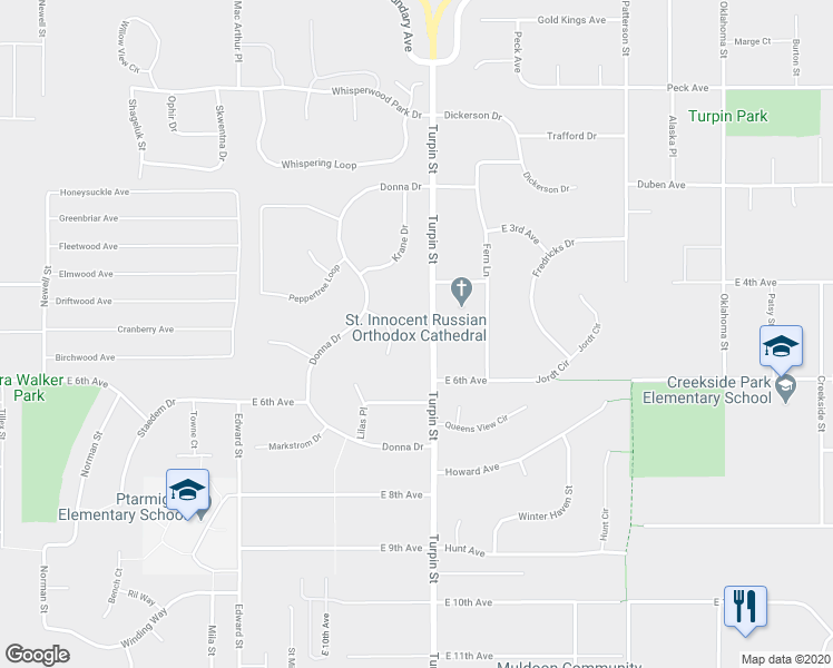 map of restaurants, bars, coffee shops, grocery stores, and more near 434 Turpin Street in Anchorage