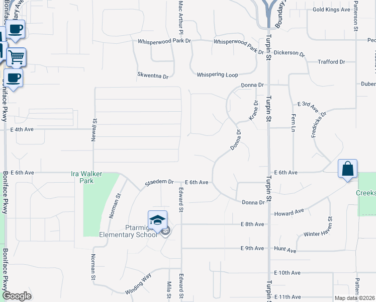 map of restaurants, bars, coffee shops, grocery stores, and more near 6301 Habicht Court in Anchorage