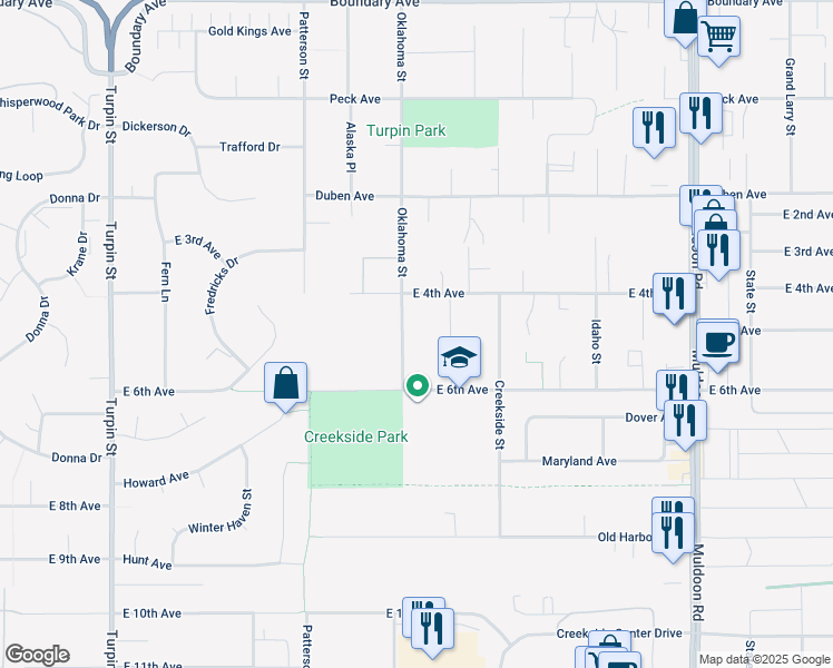 map of restaurants, bars, coffee shops, grocery stores, and more near 436 Patsy Street in Anchorage