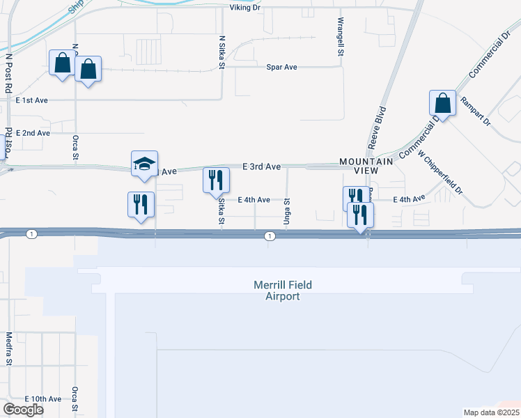 map of restaurants, bars, coffee shops, grocery stores, and more near 1939 East 5th Avenue in Anchorage