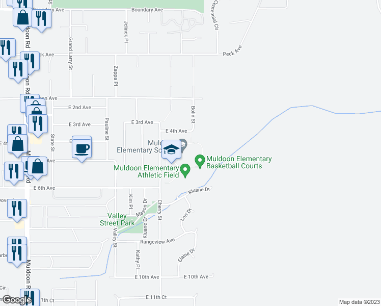 map of restaurants, bars, coffee shops, grocery stores, and more near 525 Cherry Street in Anchorage