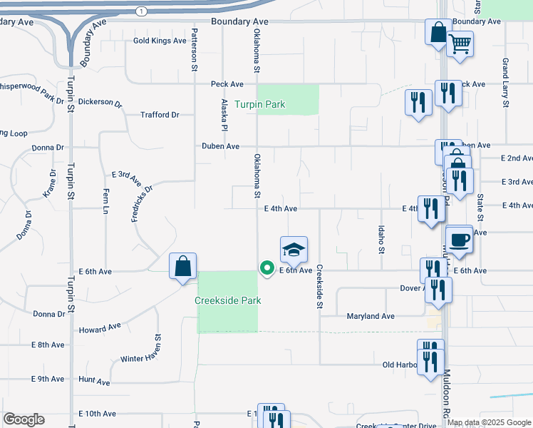 map of restaurants, bars, coffee shops, grocery stores, and more near 436 Patsy Street in Anchorage