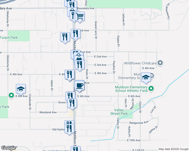 map of restaurants, bars, coffee shops, grocery stores, and more near 8100 East 5th Avenue in Anchorage
