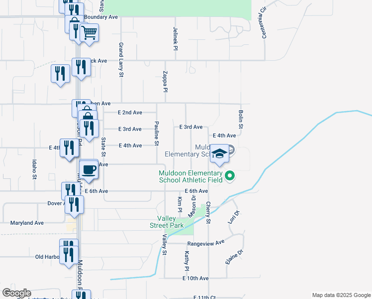 map of restaurants, bars, coffee shops, grocery stores, and more near 434 Eklutna Street in Anchorage