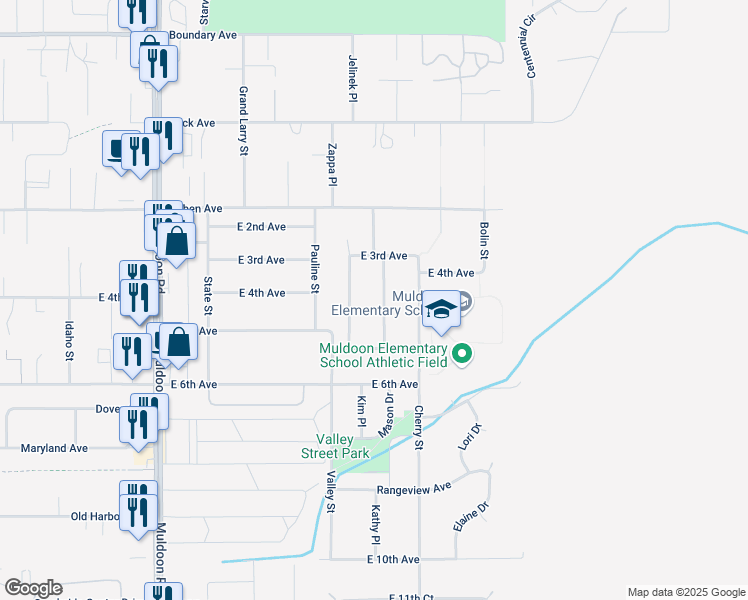 map of restaurants, bars, coffee shops, grocery stores, and more near 434 Eklutna Street in Anchorage