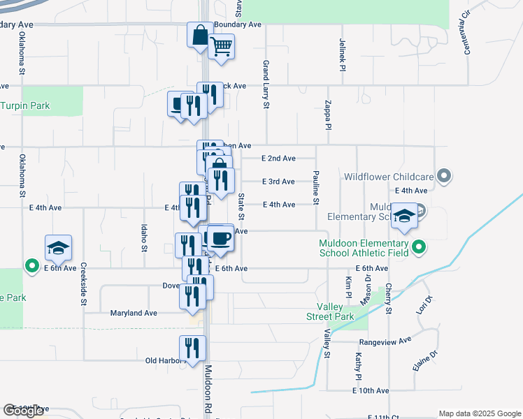 map of restaurants, bars, coffee shops, grocery stores, and more near 8100 East 5th Avenue in Anchorage