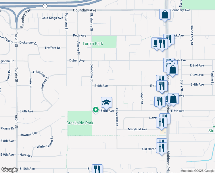map of restaurants, bars, coffee shops, grocery stores, and more near 450 Creekside Street in Anchorage
