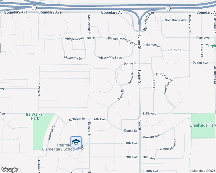 map of restaurants, bars, coffee shops, grocery stores, and more near 6431 Peppertree Circle in Anchorage
