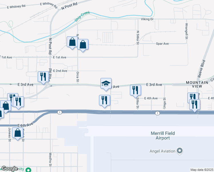 map of restaurants, bars, coffee shops, grocery stores, and more near in Anchorage