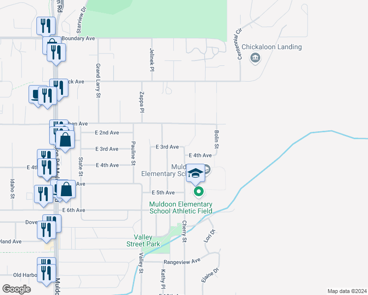 map of restaurants, bars, coffee shops, grocery stores, and more near 9801 East 3rd Avenue in Anchorage