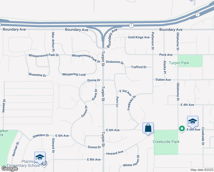 map of restaurants, bars, coffee shops, grocery stores, and more near 351 Turpin Street in Anchorage