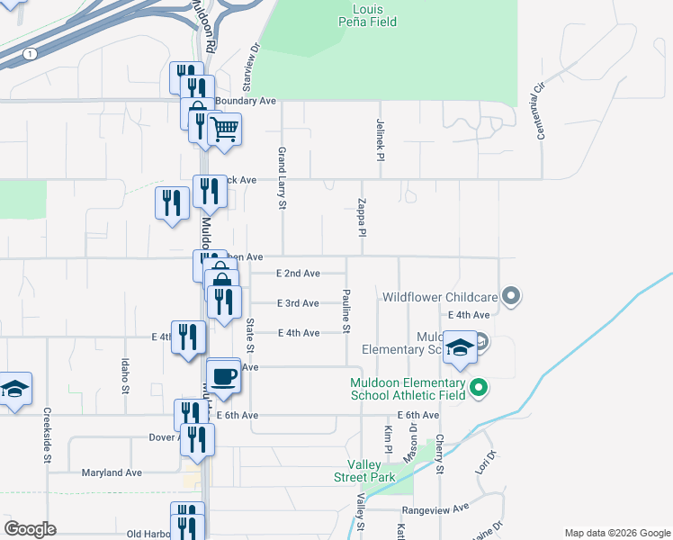 map of restaurants, bars, coffee shops, grocery stores, and more near 8203 Duben Avenue in Anchorage