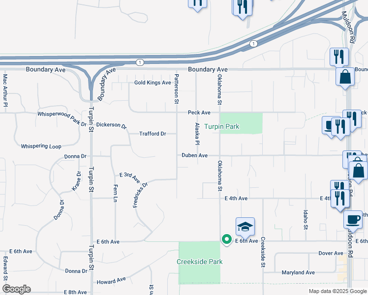 map of restaurants, bars, coffee shops, grocery stores, and more near 267 Patterson Street in Anchorage