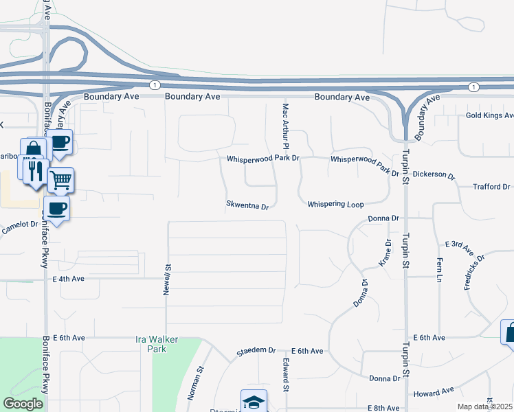 map of restaurants, bars, coffee shops, grocery stores, and more near 377 Skwentna Drive in Anchorage