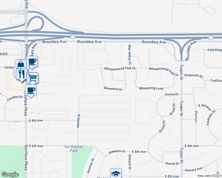 map of restaurants, bars, coffee shops, grocery stores, and more near 377 Skwentna Drive in Anchorage