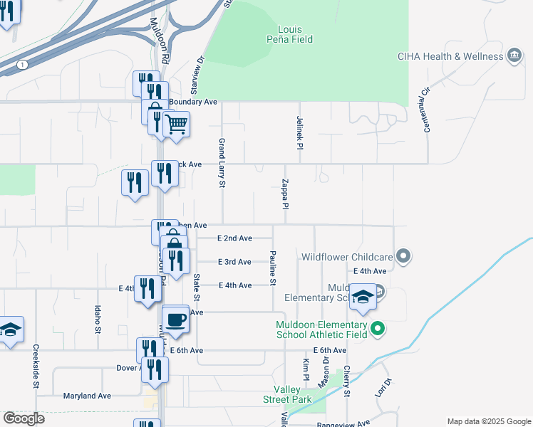 map of restaurants, bars, coffee shops, grocery stores, and more near 8203 Duben Avenue in Anchorage