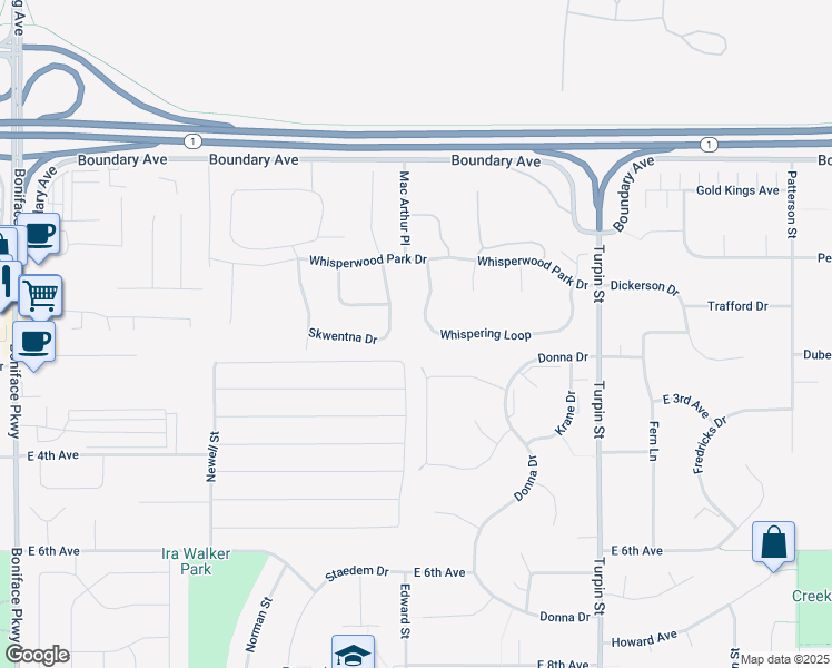 map of restaurants, bars, coffee shops, grocery stores, and more near 6398 Whispering Loop in Anchorage