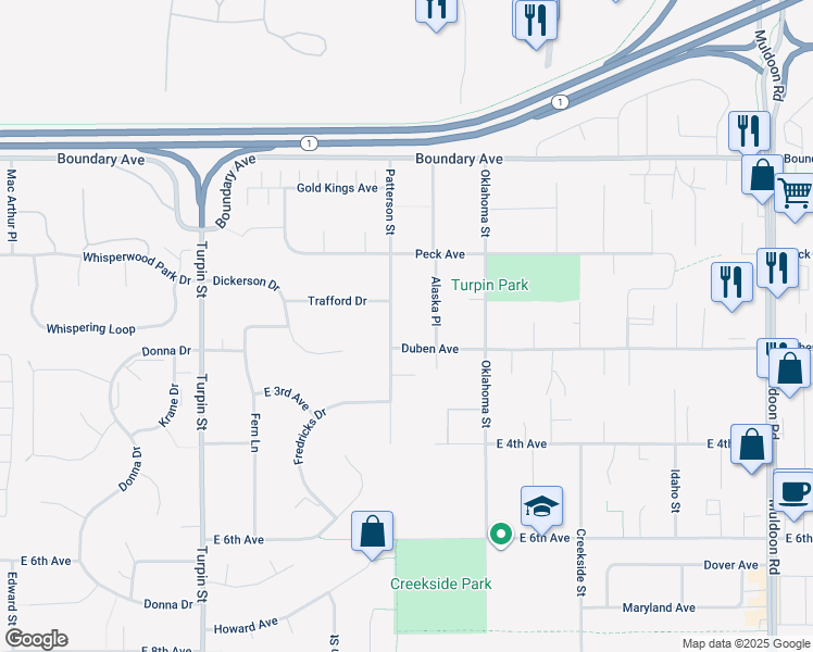 map of restaurants, bars, coffee shops, grocery stores, and more near 267 Patterson Street in Anchorage