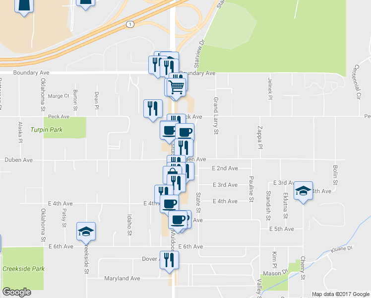 map of restaurants, bars, coffee shops, grocery stores, and more near 285 Muldoon Road in Anchorage